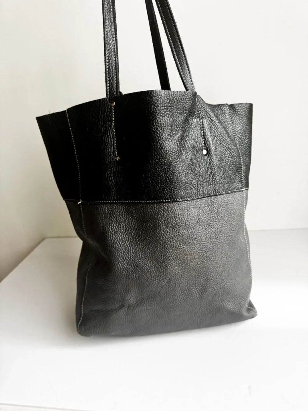 Roots Two Tone Grey Black Leather Medium Satchel Bag